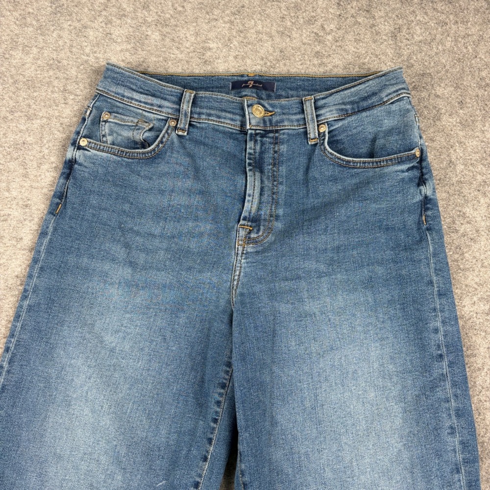 7 For All Mankind Cropped Alexa Jeans Womens 31 Blue Wide Leg Raw Hem Preppy